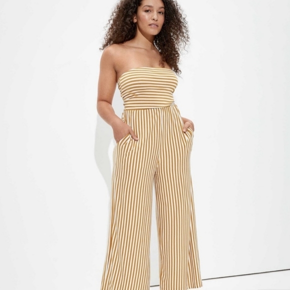 American Eagle Outfitters Pants - American Eagle Mustard Yellow Beachy Boho Striped Tie-Back Jumpsuit - Size Small